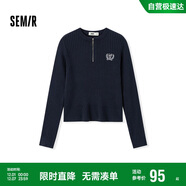 森馬（Semir）毛衣女冬季短款半開(kāi)襟刺繡修身套頭衫女生風(fēng)顯瘦上衣107724107001