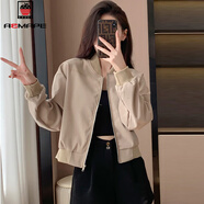 AEMAPE小個(gè)子高腰短款刺繡棒球服外套女2026年新款春秋休閑百搭夾克上衣 卡其色 常規 S