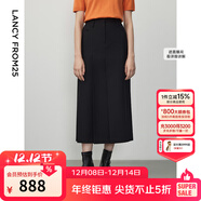 朗姿【朗姿羊毛Basic衣櫥】【明星同款】高級感a字半身裙冬季新款半裙 黑色2 M