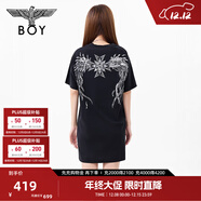 BOY LONDON春女款裙子銀色翅膀立體印花朋克風(fēng)連衣裙W17011 黑色 S