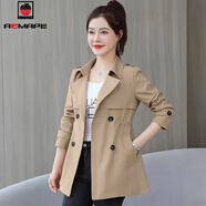 AEMAPE短外套女裝2026春秋冬季有里布新款風(fēng)衣女短中款腰帶時(shí)尚顯瘦上衣 卡其色_雙層里布  L _建議100-115斤