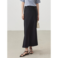 月影披夢(mèng)夏季新品真絲半身裙中長(cháng)款  松緊腰斜裁感桑蠶絲高腰包臀裙 黑色 M (95-110斤)