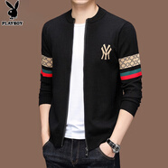 花花公子（PLAYBOY）男士加絨開(kāi)衫2025秋冬季新款水貂絨外套男保暖針織衫男款休閑毛衣 黑色【澳2201】春秋款 XL 175【適合體重135-155斤】