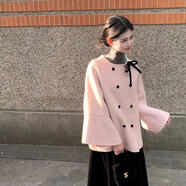 ANBIEM2025新款毛呢秋冬外套女公主短款高級大衣韓系加厚呢子外套女冬天 粉色 S