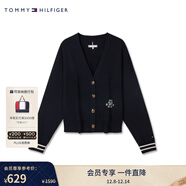 Tommy Hilfiger秋冬女裝純棉美式校園風(fēng)刺繡合身紐扣V領(lǐng)針織衛衣開(kāi)衫外套 藏青色DW5 S