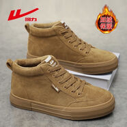 回力（Warrior）男鞋2025秋冬新款加絨百搭運動(dòng)休閑板鞋保暖帆布棉鞋黑色工作鞋子 卡其色高幫【輕便軟底保暖】 40