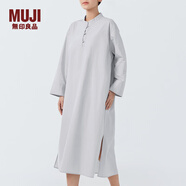 MUJI MUJI 女式 高密度平織盤(pán)扣連衣裙 長(cháng)袖裙子新中式襯衫裙純棉全棉 淺藍色 M (160/84A)