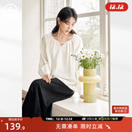 對白【AN大碼系列】法式鏤空V領(lǐng)長(cháng)袖襯衫秋季胖mm設計感雪紡上衣小衫 珍珠白 XL 建議體重135-145