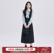 圖曼朵法式黑色背心裙秋冬通勤顯瘦氣質(zhì)高級感教師面試連衣裙套裝 黑色連衣裙兩件套（裙 + 厚藍襯衫） 襯衫升級 冬天防靜電 XL 推薦130-140斤可穿