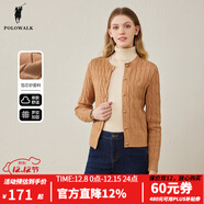 POLOWALK女士針織衫2023秋冬新款圓領(lǐng)開(kāi)衫針織提花麻花紋時(shí)尚針織毛衣 卡其 M (160)