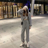 時(shí)尚三件套女裝運動(dòng)服韓國純色休閑連帽衛衣秋季運動(dòng)套裝女 三件套 L