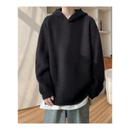 SMVP鹿毛絨廢土風(fēng)連帽毛衣男士冬季日系大碼復古慵懶軟糯針織衫外套 U4黑色 L 【110-130斤】