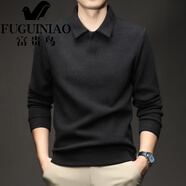 富貴鳥(niǎo)（FUGUINIAO）長(cháng)袖t恤男士秋冬新款純色翻領(lǐng)打底上衣商務(wù)休閑百搭Polo衫男 黑色 3XL 185/56