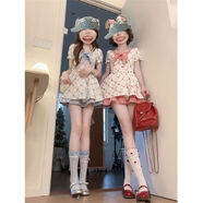 淑女風(fēng)氣質(zhì)短袖蝴蝶結碎花公主短裙夏季小個(gè)子格紋拼接修身連衣裙 紅色系碎花公主短裙 S S80-100