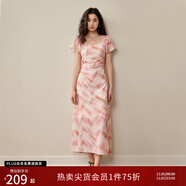 自巧小個(gè)子短袖復古雪紡格子連衣裙女2025夏季新款收腰顯瘦長(cháng)裙子 粉咖格短袖版 S （3碼）