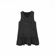 法蘿迪（FA LUO DI）立體花朵重工釘珠背心裙2025秋冬新款連衣裙小立領(lǐng)蕾絲花邊打底衫 灰色背心裙 M  （建議95-115斤）