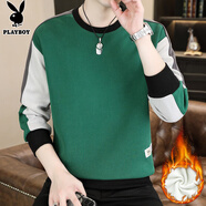 花花公子（PLAYBOY）長(cháng)袖t恤男秋冬款2025新款圓領(lǐng)寬松潮流重磅保暖上衣休閑加絨衛衣 藏青色 加絨 C-2403HH5818H&Q-R L