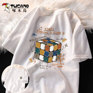 啄木鳥(niǎo)（TUCANO）短袖t恤男純棉夏季青少年學(xué)生寬松潮流印花ins休閑運動(dòng)百搭男T恤 白/數字魔方 2XL （重155-170斤高175-180）