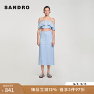 SANDRO2024夏季新品女裝法式鏤空花朵天藍高腰半身長(cháng)裙 40/天藍色 XS (34)