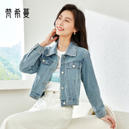 梵希蔓高腰茄克復古牛仔夾克外套女2025春秋新款寬松百搭開(kāi)衫上衣 70672 淺牛仔藍色 XL