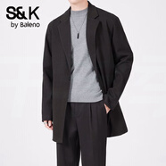 班尼路（Baleno）S&K系列毛呢大衣男款秋冬季商務(wù)休閑時(shí)尚西裝套裝純色中長(cháng)款外套 黑色【外套】 4XL