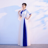 大合唱團演出服女長(cháng)裙紅歌表演服成人演出服長(cháng)袖聲樂(lè )服裝 白色 XS