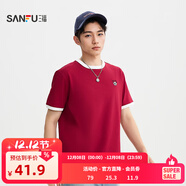 三福2025夏季男士小動(dòng)物圖案短T恤 趣味寬松圓領(lǐng)上衣男502650 暗紅色 2XL