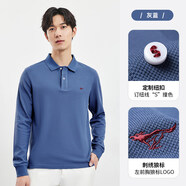 七匹狼（SEPTWOLVES）翻領(lǐng)短袖體恤衫男2025夏季冰絲商務(wù)休閑POLO爸爸裝T恤 棉長(cháng)袖款-灰藍 M 165/48A 90-100斤