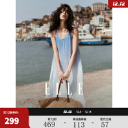 ELLE法式海邊度假風(fēng)漸變吊帶連衣裙女2025夏季新款長(cháng)款無(wú)袖海浪裙 藍色 M