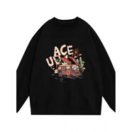 金智秀jisoo同款美式潮牌高街圓領(lǐng)衛衣女秋冬加絨慵懶風(fēng)上衣 黑色重磅高質(zhì)量 加絨 XL 建議145-160斤