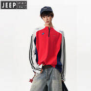 JEEP SPIRIT吉普速干輕薄騎行服女男撞色半拉鏈長(cháng)袖T恤戶(hù)外健身訓練運動(dòng)上衣 紅色長(cháng)款 男款 M 女款體重85-95