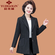 俞兆林（YUZHAOLIN）中年媽媽秋裝條紋西裝外套時尚洋氣中老年女裝春秋新款小西裝上衣 黑色 5XL (參考145-160斤)