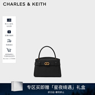 CHARLES&KEITH金屬扣帶凱莉包婚包手提單肩包包女包生日圣誕禮物CK2-50270880 Black黑色 S