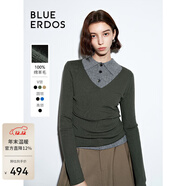 BLUE ERDOS針織衫女早秋輕薄舒適親膚修身顯瘦多色打底衫套衫 軍綠色 V領(lǐng) M (165)