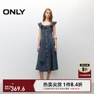 ONLY2025夏季新款減齡飛袖荷葉領(lǐng)拼接牛仔裙連衣裙女|125242007 J33復古350牛仔洗水 M