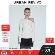 UR2025秋季新款女裝休閑斜肩領(lǐng)褶皺修身長(cháng)袖T恤UWM450130+ 本白 S