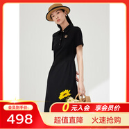 敦奴夏季新款polo短袖中長(cháng)款連衣裙休閑運動(dòng)風(fēng)小黑裙 正黑色 XL