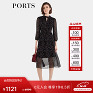 PORTS女裝秋冬新款滿(mǎn)印時(shí)尚花瓣元素連衣裙 黑色混色 2