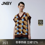 JNBY/江南布衣春秋撞色V領(lǐng)休閑印花通勤針織衫背心女5N1311790 218/黃咖 S