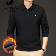 富貴鳥(niǎo)（FUGUINIAO）加絨加厚長(cháng)袖t恤男士polo衫中年爸爸商務(wù)休閑冬季保暖打底衫 黑色 M 165/48