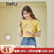 betu百圖女裝春裝新款寬松韓版卡通印花短袖T恤ins潮JD2102T08 黃色 S