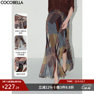 COCOBELLA幾何波普印花雪紡半身裙度假風(fēng)開(kāi)叉飄逸長(cháng)裙HS0012 幾何音律 M