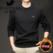 富貴鳥(niǎo)（FUGUINIAO）圓領(lǐng)衛衣男士冬季新款加絨打底體恤衫上衣潮流休閑長(cháng)袖t恤男 黑色 XL 175/52