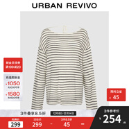 UR2025秋季新款女裝休閑撞色條紋系帶圓領(lǐng)針織衫UWH950129 米白條紋 M