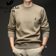 富貴鳥(niǎo)（FUGUINIAO）加絨加厚刺繡圓領(lǐng)t恤男長(cháng)袖秋冬季保暖純色套頭上衣打底衛衣 卡其色 M
