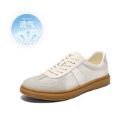百麗（Belle）男士復古秋季輕便休閑鞋運動(dòng)經(jīng)典阿甘小白德訓板鞋子52022CM0 米白/灰色（網(wǎng)面） 43
