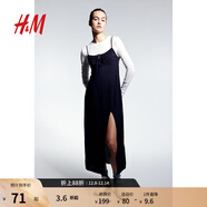 H&M女裝背心吊帶連衣裙秋季透氣修身度假A字抽繩中長(cháng)連身裙1224678 黑色 XXS 155/76