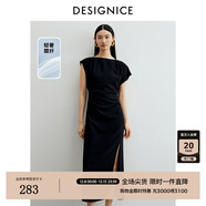 迪賽尼斯（DESIGNICE）2025年夏季新款通勤氣質(zhì)顯瘦收腰長(cháng)裙黑色無(wú)袖醋酸連衣裙 黑色 XL