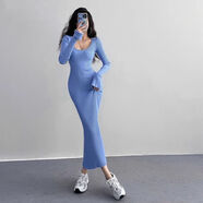 依樂(lè )琦春秋冬歐美A字裙裙女甜辣妹打底毛衣超子 藍色【商城版】 S 【建議體重90-110斤】