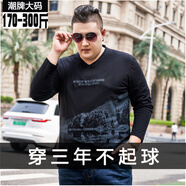 SANPIVIRON 胖人長(cháng)袖t恤男加肥加大碼肥佬體恤特大號胖子男裝寬松V領(lǐng)秋裝 TX151黑色 3XL (190-210斤)